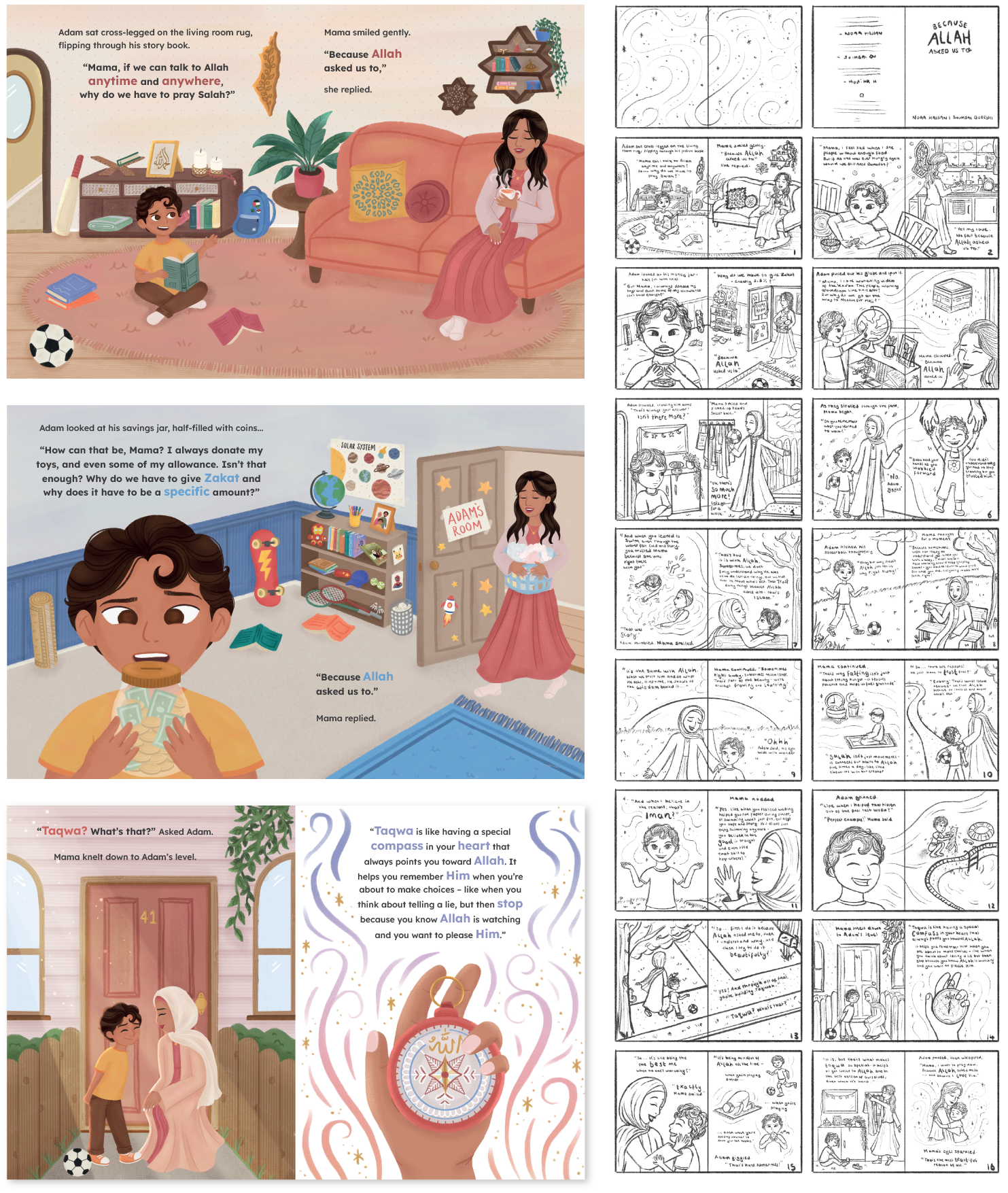 The Most Powerful Night character design, storyboarding, and page layout by Souqustudio